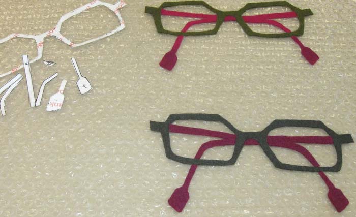 Shelley Jones study rendering glasses with high shrinkage partial felt, Penland School of Crafts, "Felt Technical, Felt Innovative" Fiber Concentration, Penland, NC, 2010