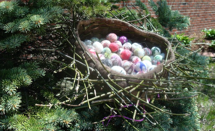 A temporary outdoor installation in the school yard prior to a more permanent installation in the school's library