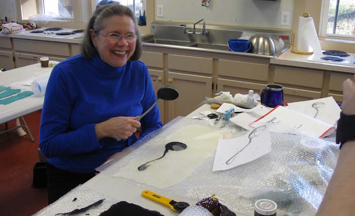 Dee Dee Triplett's study rendering a dimensional spoon using perspective and lighting, John C Campbell Folk School, Brasstown, NC, 2010