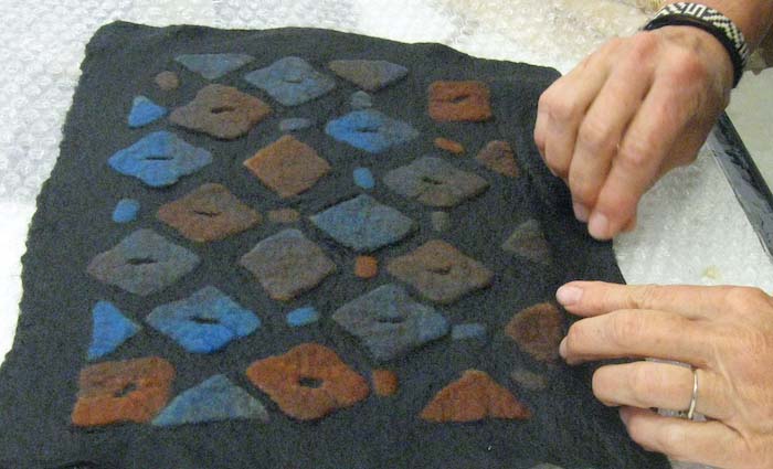 Partcipant's rasied partial felt patterning, Textiles Today Exhibition Workshop, Ft Lewis College, Durango, CO, 2012