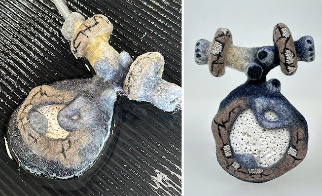 STRONGFELT work with free-motion machine stitched partial felts and surfacing techniques with wrapped shapes