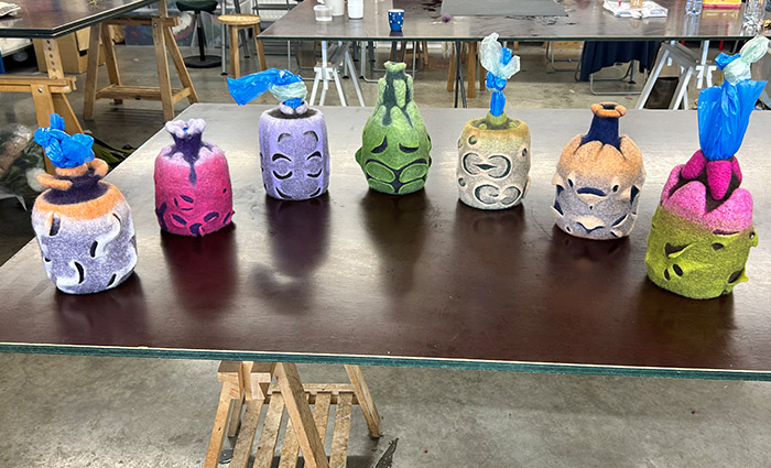 Constructed Vessel Workshop | Vrouw Wolle, Beligum 2026 | L to R: felter prefers anonymity, Ann Janssens, Mieke Colruyt, Saskia Beentjes, Francoise Van den Broek, Maartje Lensvelt, Anneke Zwolsman-Westing
